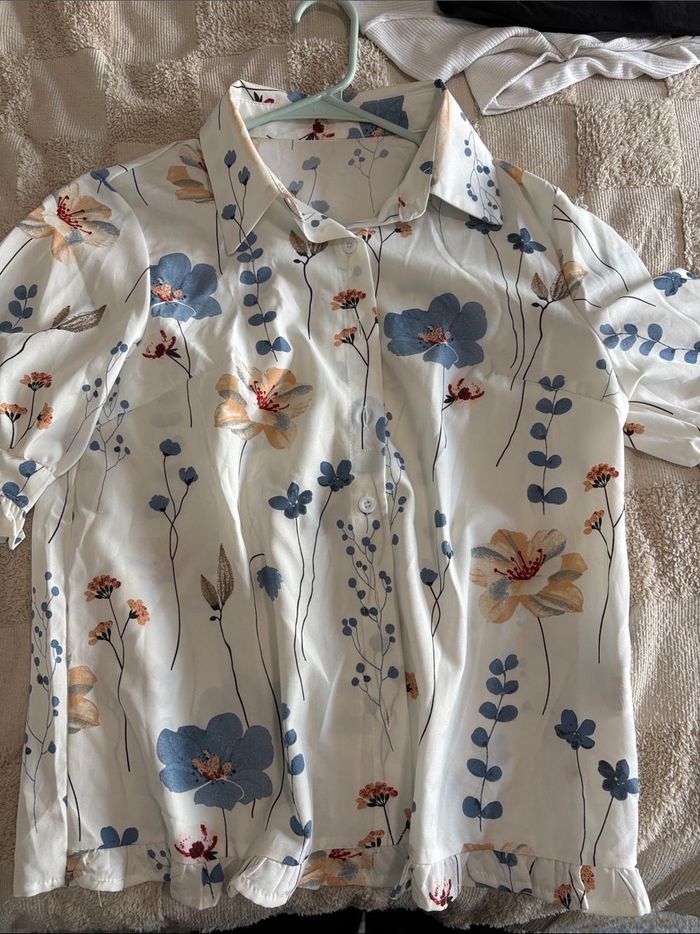White floral collared button down